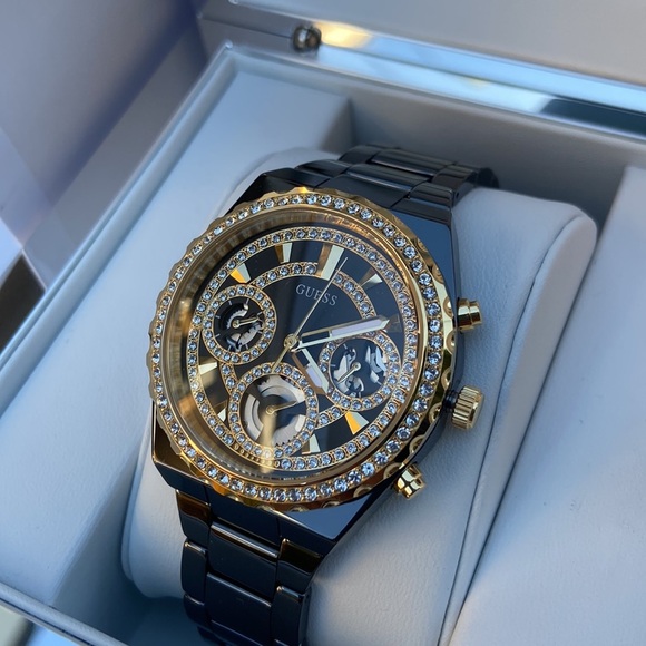 New GUESS Gold-Tone and Black Ceramic Multifunction Watch - Picture 7 of 9
